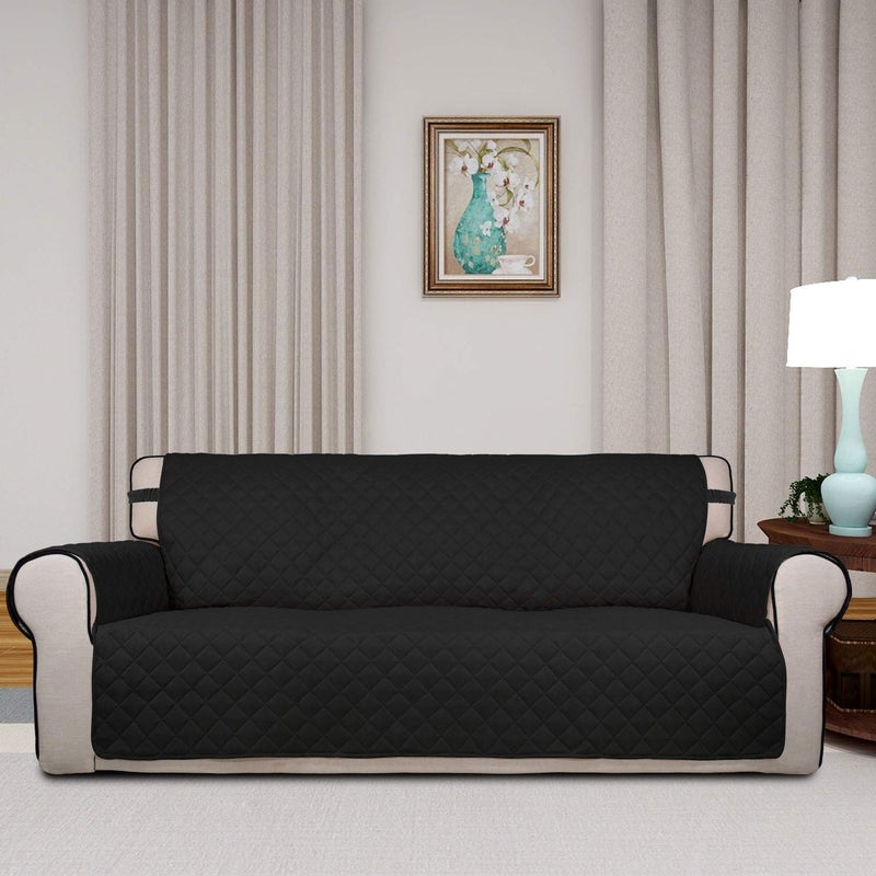 PureFit Reversible Quilted Sofa Cover, Water Resistant Slipcover Furniture Protector, Washable Couch Cover with Non Slip and Elastic Straps for Kids, Dogs, Pets (Oversized Sofa, Black/Beige) - Image 2